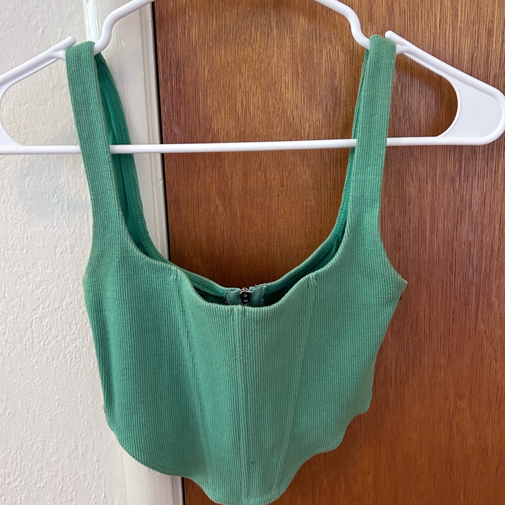 Princess Polly Green Ribbed Crop Top